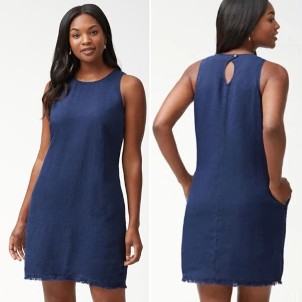 Tommy Bahama Island Navy Two Palms Linen Shift Mini Dress Size XXS 41862